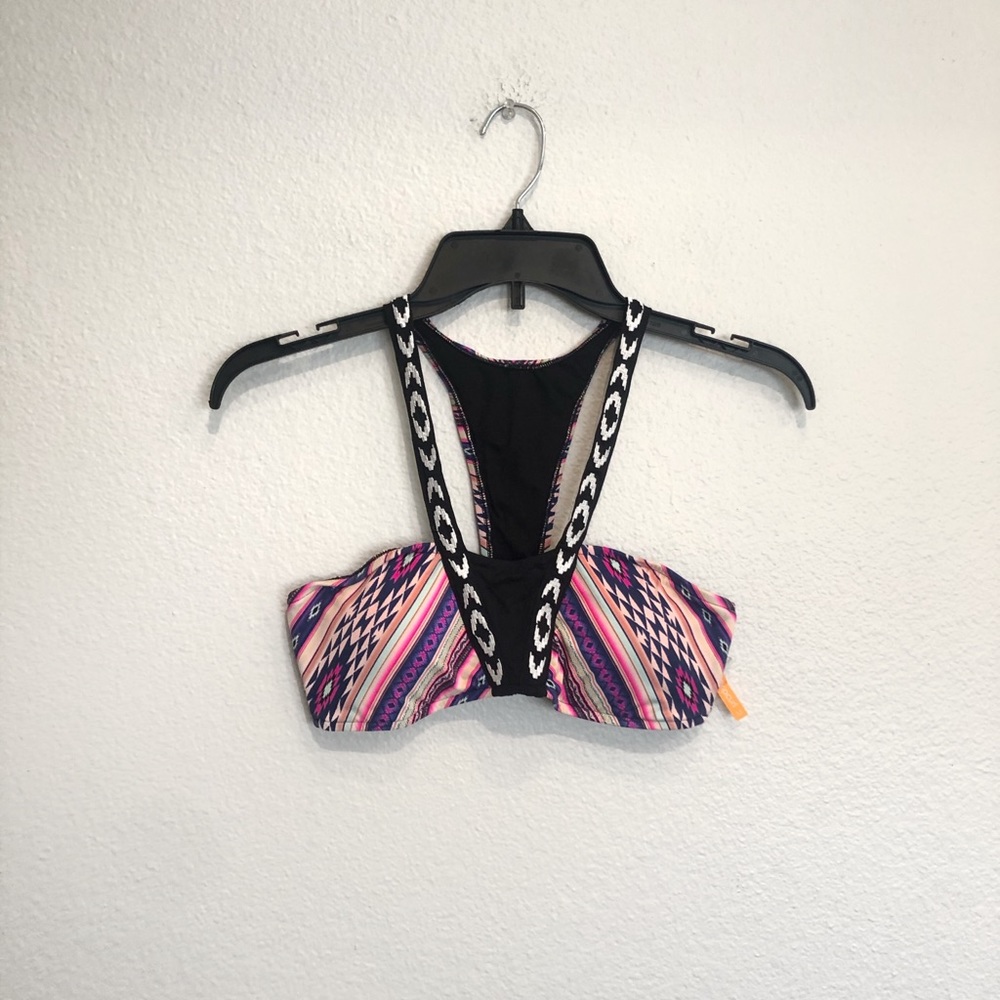Pink purple and black Aztec halter bikini top